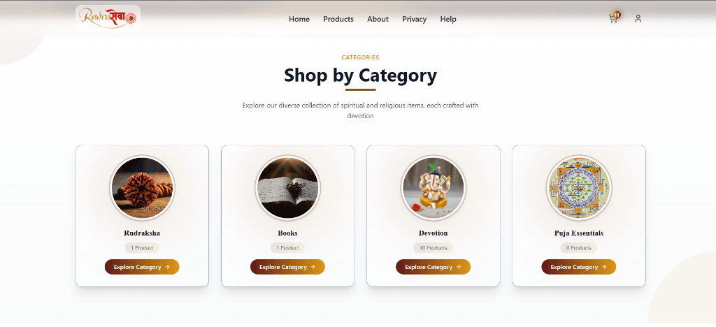Rudra Sewa — Sacred E-Commerce Platform Screenshot 2